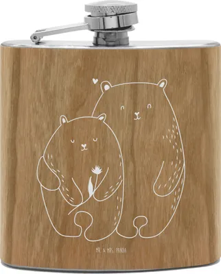 Produktbild von Mr. & Mrs. Panda Flachmann Bären Liebe - Transparent - Geschenk, Alkoholflasche, Hip Flask, Umarmen, Hochzeitstag, feldflasche, Freundin, Kuscheln, schnapsflasche