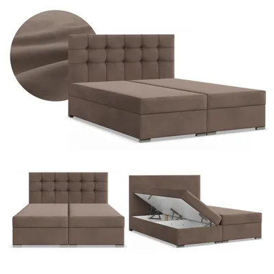 Produktbild von Boxspringbett 140x200 mit 2 Bettkästen, Kontinentales Bett mit Bonell Matratze, Polsterbett, Doppelbett mit Kopfteil, Samtstoff Braun, ELDA 140 x 200