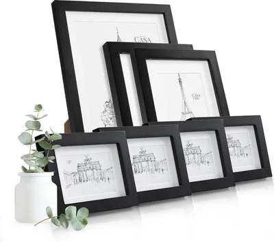 Image de Casa Chic Cadre Photo en Bois x7, Taille 34 x 29 cm, Lot de Cadres Photo, Porte Photo Mural, Cadre Decoration Murale Pele Mele, Affichage Vertical/Horizontal, avec Protection Verre et Passe Partout