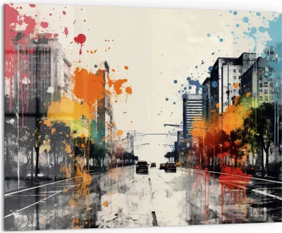Produktbild von DEQORI Küchenrückwand Glas 80x60 cm 'Urbane Farbwellen' Spritzschutz Bad Rückwand Küche