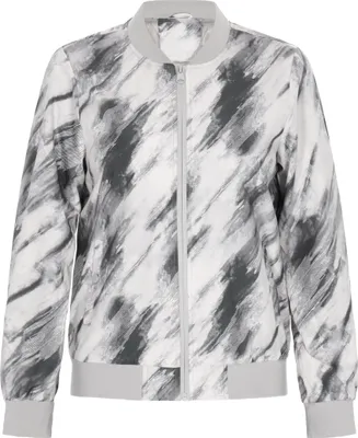 Produktbild von Damen Bomberjacke mit abstraktem Print, Reißverschluss und Stehkragen Grau XXL