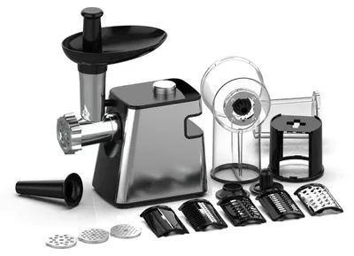 Produktbild von Elektrischer Fleischwolf & Zerkleinerer - 2-in-1 Küchengerät - 50–300 W Motor - Edelstahlgehäuse - Wurstfüller-Aufsatz - Für Fleisch & Gemüse - Schwarz