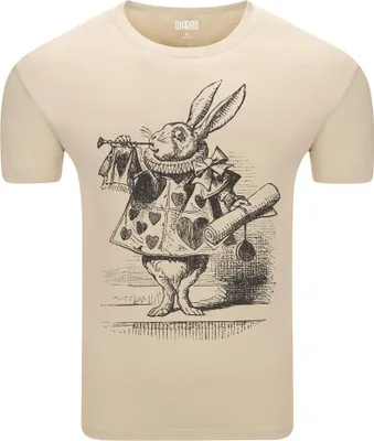 Produktbild von Diarbo Herren T-Shirt mit Alice im Wunderland Druck Weißes Kaninchen Beige Gr.M
