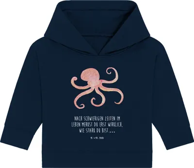 Produktbild von Mr. & Mrs. Panda Organic Baby Hoodie Tintenfisch 12. - 18. Monat - French Navy - Geschenk, Kapuzensweatshirt, Kapuzenshirt, Ozean, Lustige Sprüche, Krake, Meer, Wasser