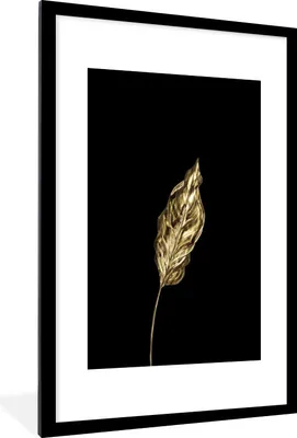 Produktbild von MuchoWow® MuchoWow® Gerahmtes Poster Schwarz und Gold - Blatt - Abstrakt 60x90 cm - Poster mit zchwarzem Bilderrahmen - Dekoration - Wandposter Wohnzimmer - Hochwertig