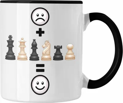 Produktbild von Trendation - Schach Tasse Geschenk für Schach-Spieler Geburtstag Lustige Geschenkidee :( + Schach = :) (Schwarz)