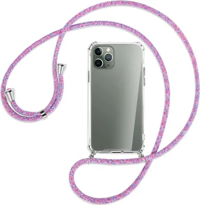 Produktbild von Handykette Backcover-Schutzhülle mit Band (Metall silberfarben) für Apple iPhone 11 Pro - lila/rosa/blau