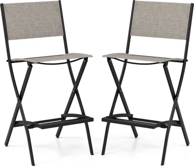 Two folding bar stools are shown against a white background.