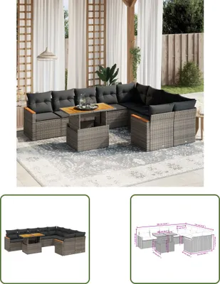 Produktbild von The Living Store 10-tlg. Garten-Sofagarnitur mit Kissen Grau Poly Rattan