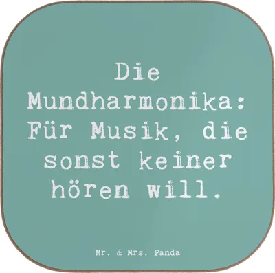 Produktbild von Mr. & Mrs. Panda Untersetzer Glas Spruch Musik Mundharmonika - Meeresbrise - Geschenk, Gläser, für, Folk, Musikinstrument, Holzuntersetzer, Tasse, Lernen, Musiker, Blues