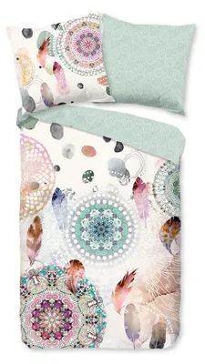 Produktbild von Hip Renforcé Bettwäsche - Hannah - Mandalas und Federn, pastellfarben 135 x 200 cm pastellfarbende Mandalas und Federn
