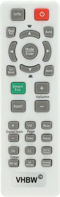 A white remote control with various buttons.