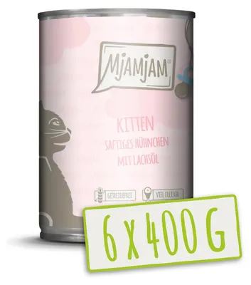 Image de MjAMjAM - 6x400g boîtes de poulet & huile de saumon nourriture humide pour chatons nourriture principale nature