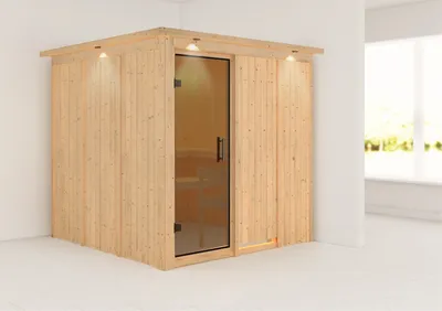 Produktbild von Karibu Sauna Innensauna Rodin Fronteinstieg ohne Zubehör 210x210x202 cm mit Dachkranz mit Graphittür