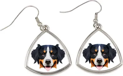 Immagine prodotto di Bovaro bernese, Dürrbächler, Bouvier bernois - Orecchini con un'immagine e la scritta "Cane geometrico" di Art-Dog