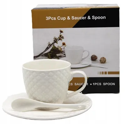 Produktbild von Queen Isabell Weiße Porzellantasse mit Untertasse und Löffel 210ml