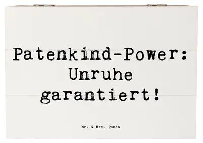 Produktbild von Mr. & Mrs. Panda Geschenkbox Spruch Patenkind Power 22 x 15 cm - Weiß - Geschenk, Lächeln, truhe holz, Weihnachten, Fürsorge, Patenschaft, Familie, Humor, Beziehung, Box