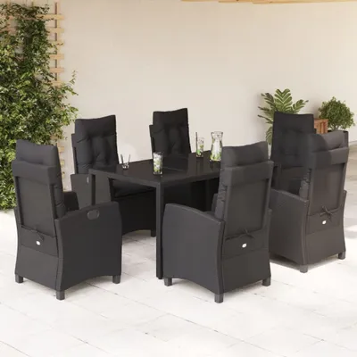 Produktbild von Design 7-tlg. Garten-Essgruppe mit Kissen Schwarz Poly Rattan, Gartenmöbel-Sets 2024 Neu