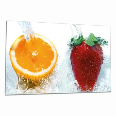 Produktbild von Wallario Herdabdeckplatte aus Glas, Größe 90 x 52 cm 1-teilig, Motiv Frische Früchte übergossen mit Wasser I