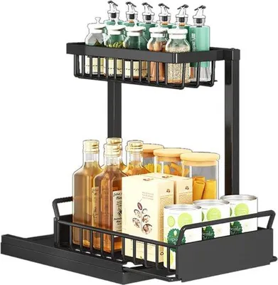 Obrázok produktu pre Organizér pod umývadlo – čierna farba, tvar L