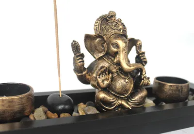 Produktbild von Zen - Garten mit Ganesha Figur Teelichter Stein mit Rauchstab Nr: YH-1418