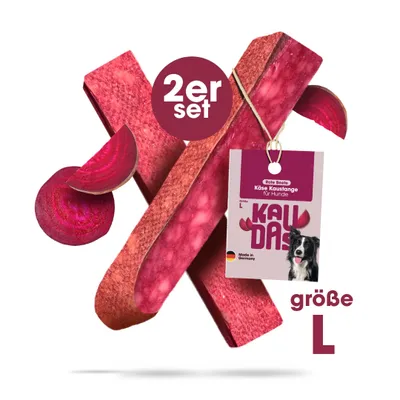 Produktbild von KAUDAS Käse-Kaustange Rote Beete für Hunde - 2 × L Hartkäse mit Rote Beete, zahnreinigend & natürlich