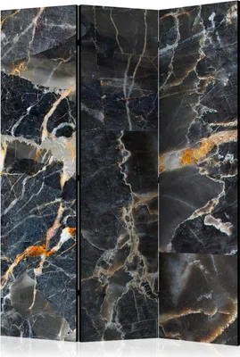 Produktbild von 3-teiliger Doppelseitiger Vlies Paravent - Black Marble 135x172 cm Muster f-C-0234-z-b