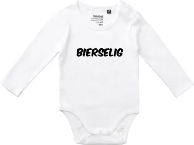 Produktbild von Huuraa Baby Body Bierselig Schriftzug 80 White  Baumwolle Fairtrade Langarmbody Geschenkidee