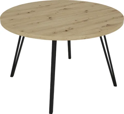Produktbild von byLIVING Esstisch MARTA / runde Tischplatte Artisan Eiche / Gestell Metall schwarz matt / Küchentisch für bis zu 5 Personen / D 120 cm, H 76 cm