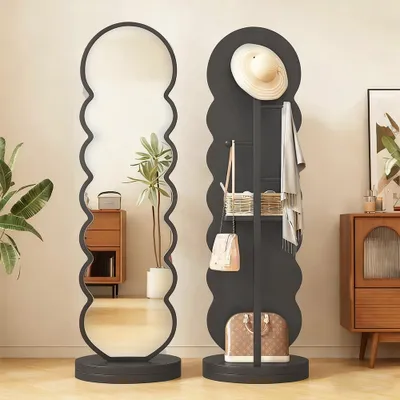 Produktbild von Ganzkörperspiegel Drehspiegel Standspiegel Kleiderständer Schlafzimmerspiegel Wellenspiegel für Zuhause Grau L36 × H166 cm 【JZ-136hui】