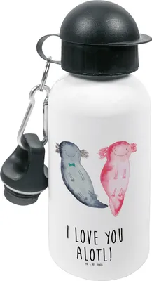 Produktbild von Mr. & Mrs. Panda Wasserflasche Axolotl Liebe - Weiß - Geschenk, Hochzeitstag, für Frauen, Trinkflasche, Freundin, Kita, Kinder, Valentinstag, Getränkeflasche, Mitbringsel