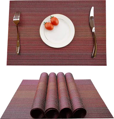 Produktbild von Tischsets (4er Set), rutschfeste Abwaschbare Tischsets, PVC Verschleißfeste Hitzebeständige Platzsets Schmutzabweisend Und Abwaschbar, Platzsets Für Den Küchen-Esstisch (Rot)