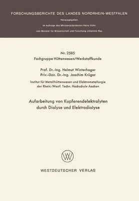 Produktbild von Aufarbeitung von Kupferendelektrolyten durch Dialyse und Elektrodialyse