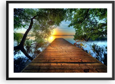 Produktbild von Gerahmtes Poster - Schwarzer Rahmen - Brücke See - 70x50 cm - Wand Bild - Wanddeko - Wandbilder - Kunstposter - Wandposter - Bilderrahmen - Bilder - Kunstdruck - Wandbild - P2BAA70x50-3528