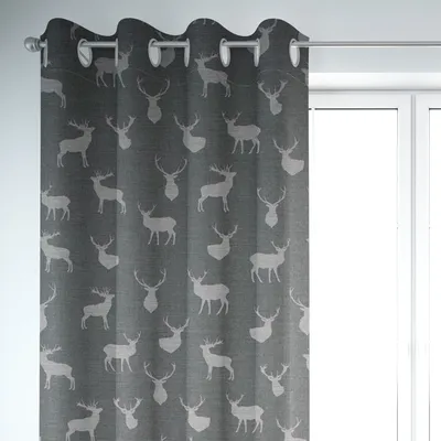 Produktbild von SCHÖNER LEBEN. Vorhang Jacquard mit Hirschen grau hellgrau 245cm Aufhängung Ösen