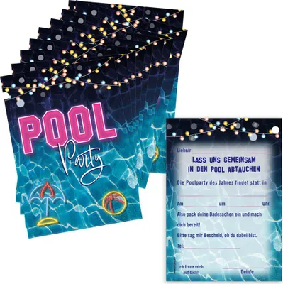 Image de PRICARO Cartes d'invitation anniversaire enfant, A6 "Pool Party", 10 pièces
