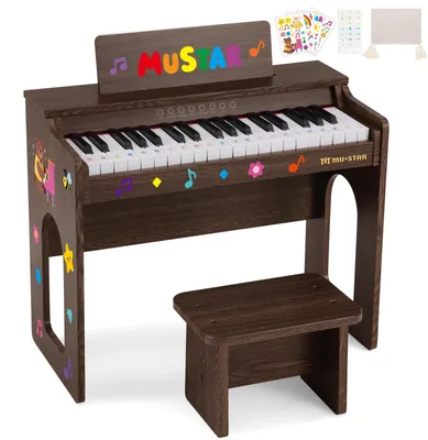 Produktbild von Klaviertastatur Spielzeugklavier Keyboard - 37 Tasten - Walnuss - Mit Stickern für Kinder