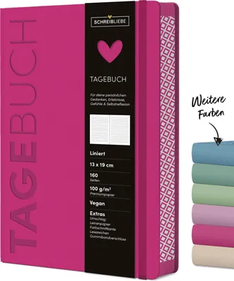 Produktbild von Tagebuch DIN A5 Fuchsia, 160 Seiten liniert, vegan, mit Farbschnitt, Gummiband und Lesebändchen