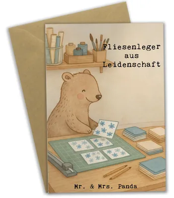 Produktbild von Mr. & Mrs. Panda Klappkarte Fliesenleger Leidenschaft Design - Weiß - Geschenk, osterkarte, Lustig, Handwerk, Grußkarte, hochzeitskarten, weihnachtskarten, Spruch, Witzig