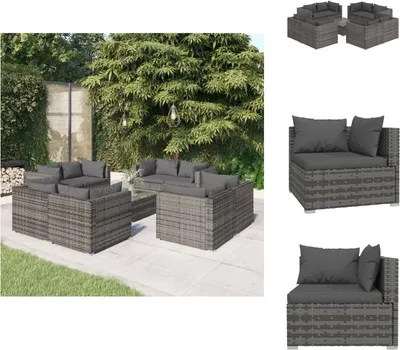 Produktbild von vidaXL 9-tlg. Garten-Lounge-Set mit Kissen Poly Rattan Grau -  Gartenmöbel-Sets