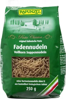 A bag of Rapunzel Faden Suppennudeln Vollkorn pasta.