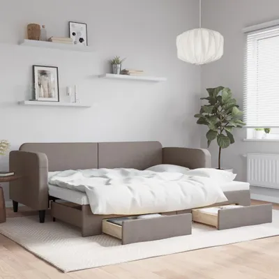 Zdjęcie produktu dla Rozkładane łóżko dzienne z szufladami Taupe 80x200 cm tkanina