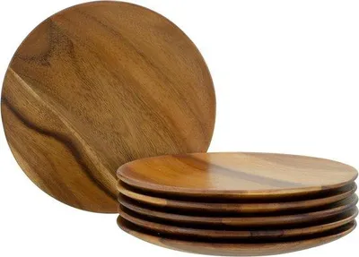 Produktbild von Famanu Servierset aus Akazienholz 6-teilig - Teller Durchmesser 31 cm - für 6 Personen - Naturkollektion