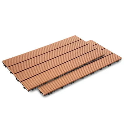 Zdjęcie produktu dla Płytki tarasowe Izrielar – 24 sztuki płytek zatrzaskowych o wyglądzie drewna, płytki WPC, 30 x 60 cm, brązowe