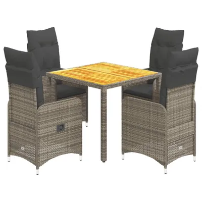 Produktbild von 5-tlg. Garten-Bistro-Set mit Kissen Grau Poly Rattan