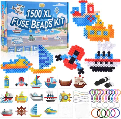 Productafbeelding van Strijkparels XL, 10 mm, 1500 stuks, 12 kleuren, inclusief verbindingsplaat en ruitjespapier voor kinderen
