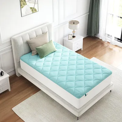Produktbild von Novilla Komfort-Matratzenauflage 90 x 190 cm, weicher und hautfreundlicher Stoff, atmungsaktive dreilagige Air-Layer-Konstruktion, weiche Faserfüllung, 30 cm elastischer Rand, waschbar, Blau