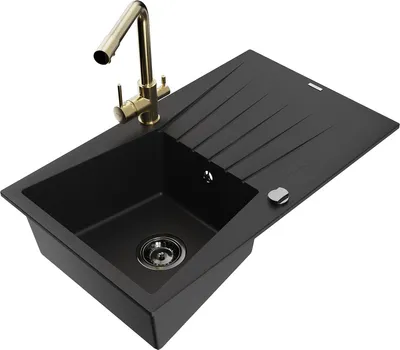 Produktbild von Mexen Cesar 1 Becken-Granitspüle mit Abtropffläche und Mischbatterie Duero, Schwarz - 6514-77-671600-50-B