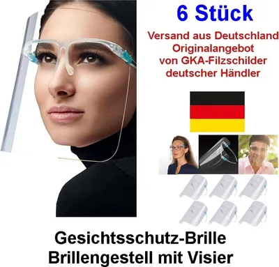Produktbild von GKA 6 Stück Gesichtsschutz Visier mit Brillengestell Schutzbrille Brille Brillenschild Gesichtsschild Atemschutz Schutz ideal für Senioren und Brillenträger