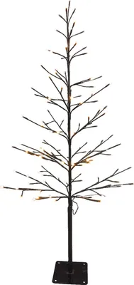 A black LED Christmas tree with a square base, against a white background.